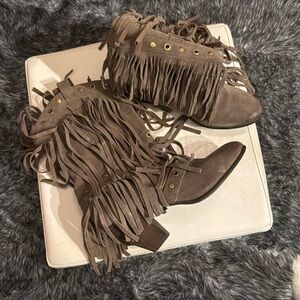 Brown Fringe Women's Boots - 8.5